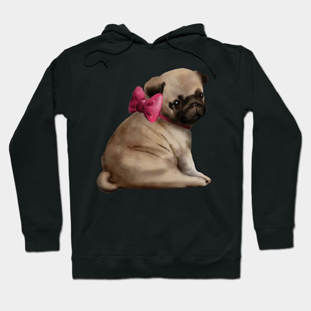 cute pug with bow Hoodie by ArtInPi